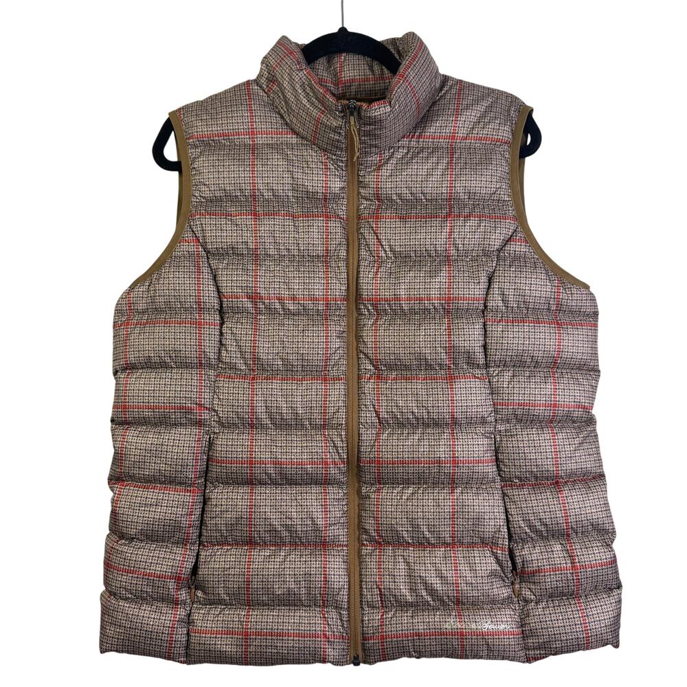 EDDIE BAUER Vest Jacket XL Goose Down Plaid Full Zip Mock Collar Quilted Puffer